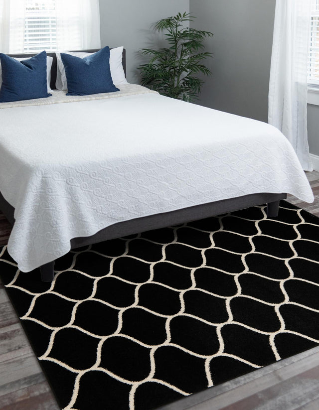 Black 4' 1 x 6' 1 Trellis Frieze Rectangle Area Rug Geometric Modern Unique Stain Resistant Easy Clean Carpet for Living, Dining, Bedrooms, Office for Sale at Rug Engine