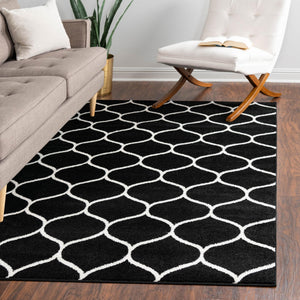 Black 2' x 3' 1 Trellis Frieze Rectangle Area Rug Geometric Modern Unique Stain Resistant Easy Clean Carpet for Living, Dining, Bedrooms, Office for Sale at Rug Engine