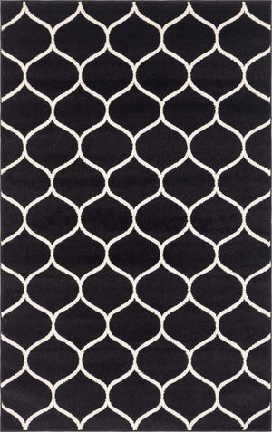 Black 5' 3 x 8' Trellis Frieze Rectangle Area Rug Geometric Modern Unique Stain Resistant Easy Clean Carpet for Living, Dining, Bedrooms, Office for Sale at Rug Engine