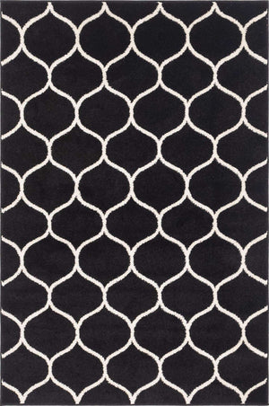 Black 4' 1 x 6' 1 Trellis Frieze Rectangle Area Rug Geometric Modern Unique Stain Resistant Easy Clean Carpet for Living, Dining, Bedrooms, Office for Sale at Rug Engine