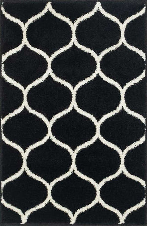 Black 2' x 3' 1 Trellis Frieze Rectangle Area Rug Geometric Modern Unique Stain Resistant Easy Clean Carpet for Living, Dining, Bedrooms, Office for Sale at Rug Engine