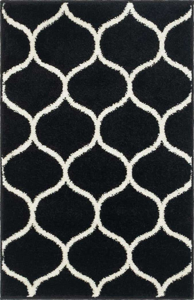 Black 2' x 3' 1 Trellis Frieze Rectangle Area Rug Geometric Modern Unique Stain Resistant Easy Clean Carpet for Living, Dining, Bedrooms, Office for Sale at Rug Engine