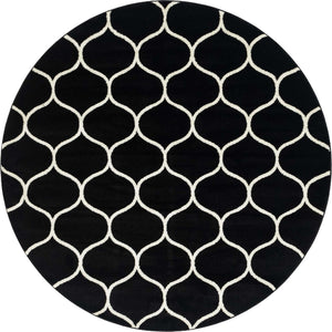 Black 7' 10 x 7' 10 Trellis Frieze Round Area Rug Geometric Modern Unique Stain Resistant Easy Clean Carpet for Living, Dining, Bedrooms, Office for Sale at Rug Engine