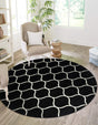 Black 7' 10 x 7' 10 Trellis Frieze Round Area Rug Geometric Modern Unique Stain Resistant Easy Clean Carpet for Living, Dining, Bedrooms, Office for Sale at Rug Engine