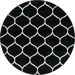 Black 5' 3 x 5' 3 Trellis Frieze Round Area Rug Geometric Modern Unique Stain Resistant Easy Clean Carpet for Living, Dining, Bedrooms, Office for Sale at Rug Engine