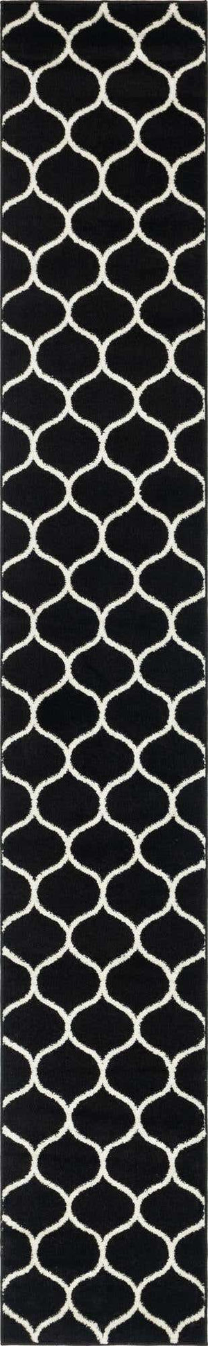 Black 2' x 13' 1 Trellis Frieze Runner Area Rug Geometric Modern Unique Stain Resistant Easy Clean Carpet for Living, Dining, Bedrooms, Office for Sale at Rug Engine
