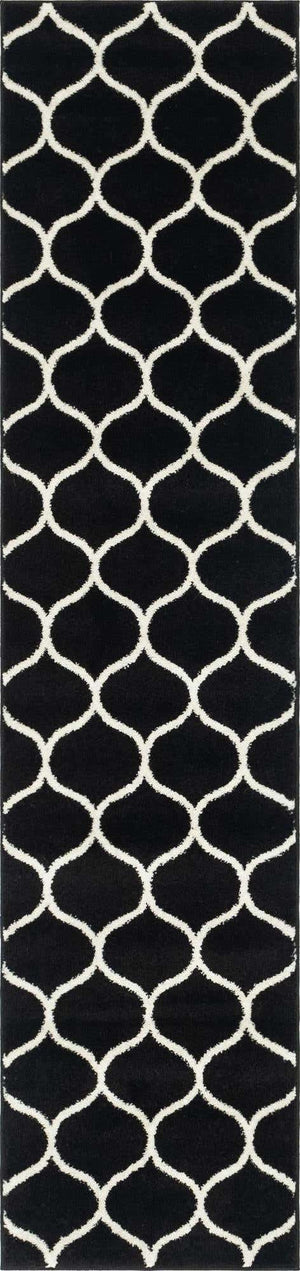 Black 2' x 9' Trellis Frieze Runner Area Rug Geometric Modern Unique Stain Resistant Easy Clean Carpet for Living, Dining, Bedrooms, Office for Sale at Rug Engine
