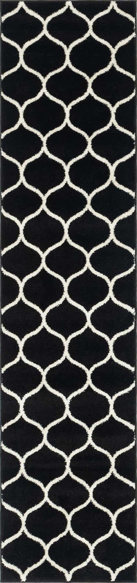 Black 2' x 9' Trellis Frieze Runner Area Rug Geometric Modern Unique Stain Resistant Easy Clean Carpet for Living, Dining, Bedrooms, Office for Sale at Rug Engine