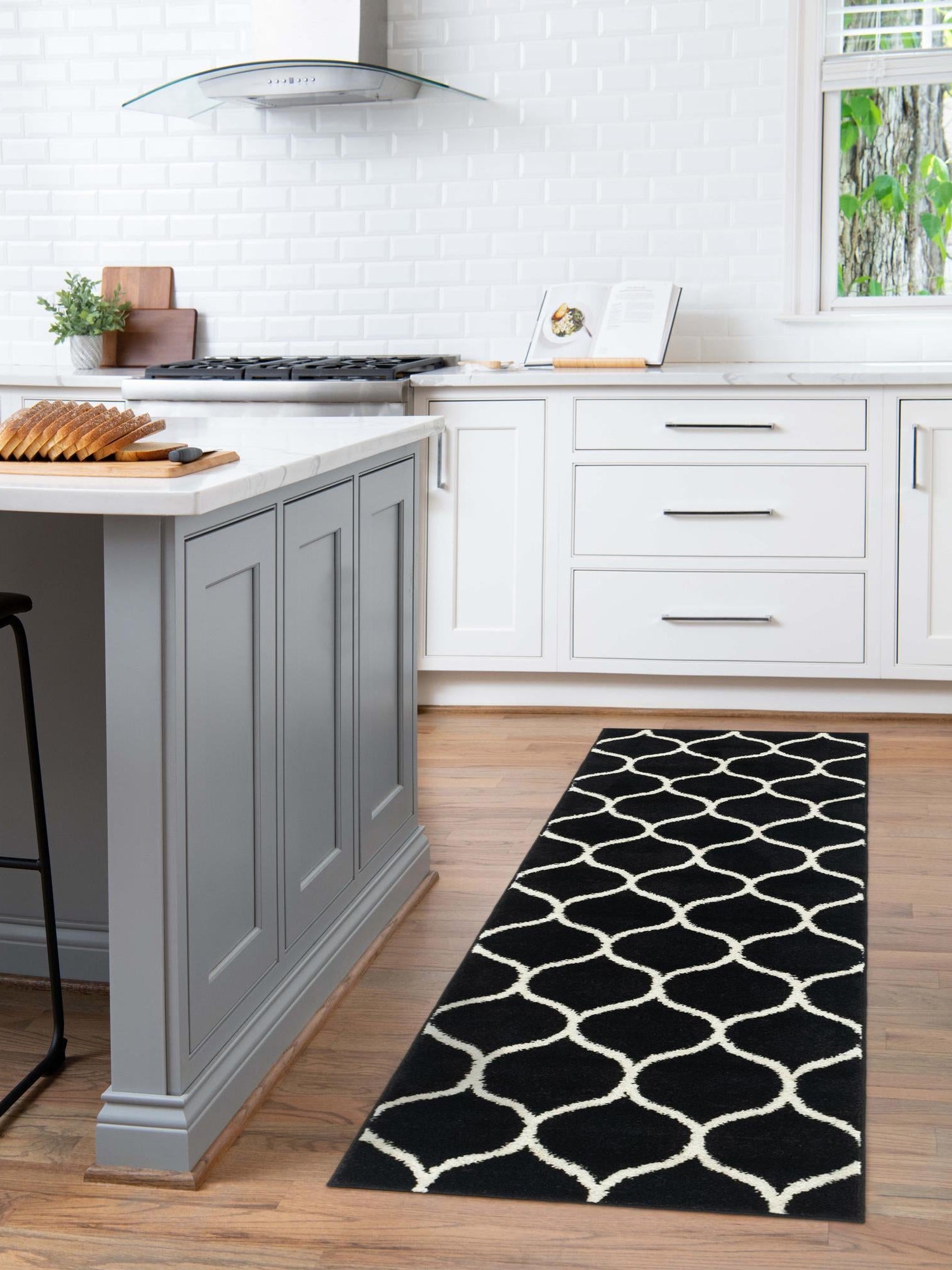 Black 2' x 9' Trellis Frieze Runner Area Rug Geometric Modern Unique Stain Resistant Easy Clean Carpet for Living, Dining, Bedrooms, Office for Sale at Rug Engine