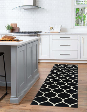 Black 2' x 9' Trellis Frieze Runner Area Rug Geometric Modern Unique Stain Resistant Easy Clean Carpet for Living, Dining, Bedrooms, Office for Sale at Rug Engine