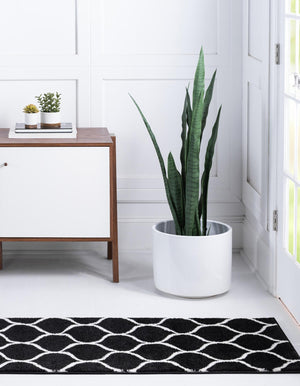 Black 2' x 13' 1 Trellis Frieze Runner Area Rug Geometric Modern Unique Stain Resistant Easy Clean Carpet for Living, Dining, Bedrooms, Office for Sale at Rug Engine