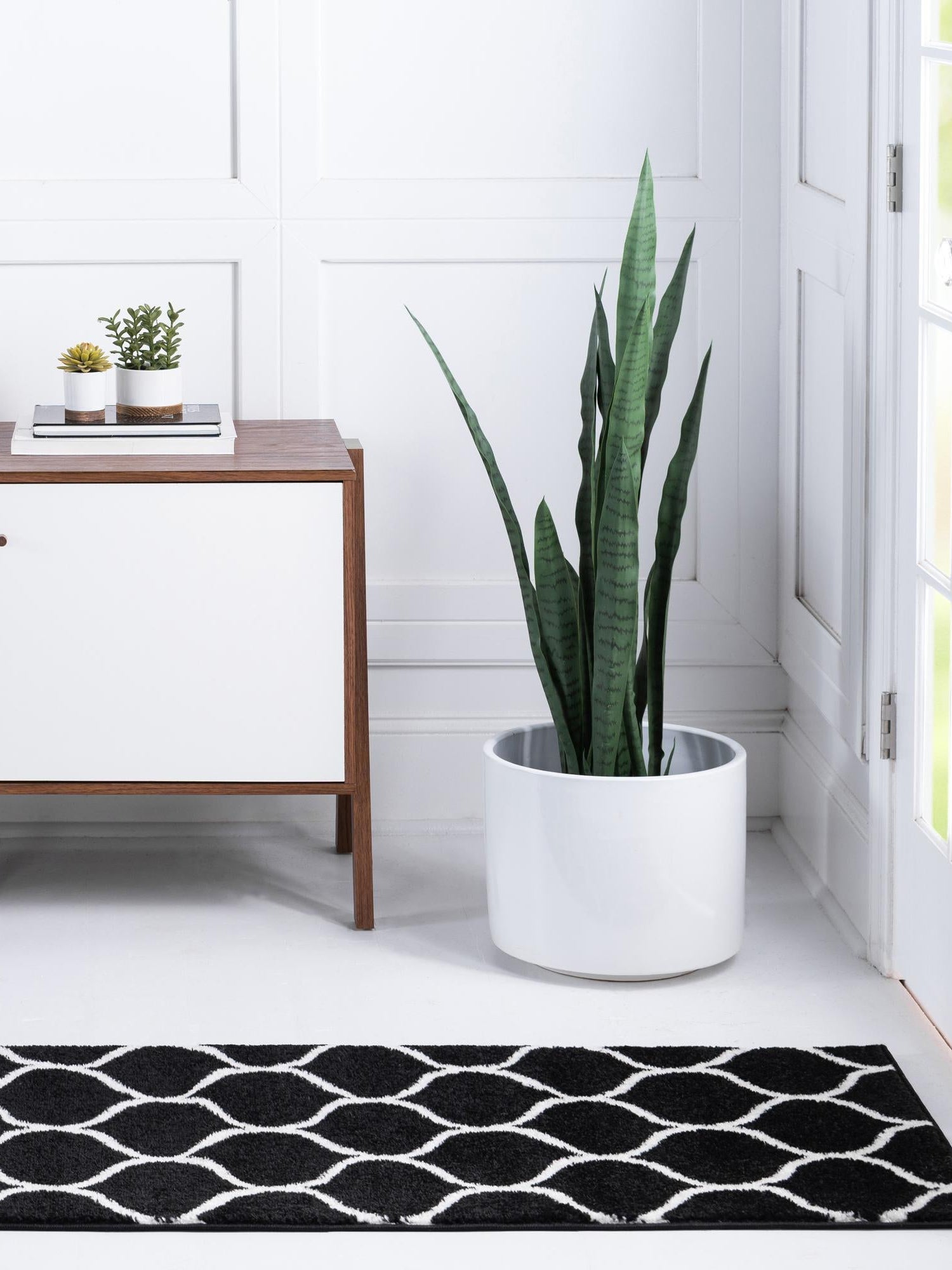 Black 2' x 9' Trellis Frieze Runner Area Rug Geometric Modern Unique Stain Resistant Easy Clean Carpet for Living, Dining, Bedrooms, Office for Sale at Rug Engine