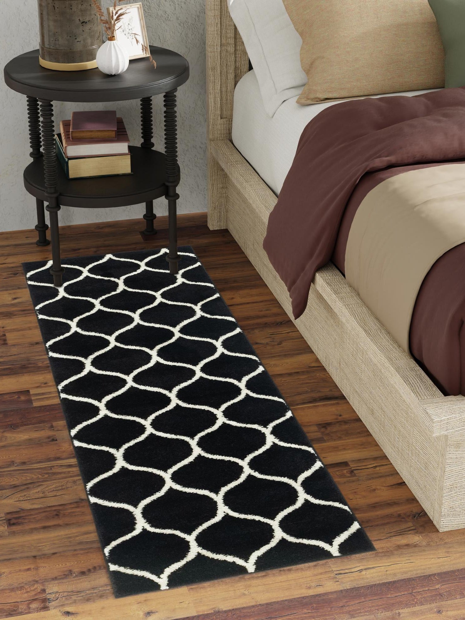 Black 2' x 13' 1 Trellis Frieze Runner Area Rug Geometric Modern Unique Stain Resistant Easy Clean Carpet for Living, Dining, Bedrooms, Office for Sale at Rug Engine
