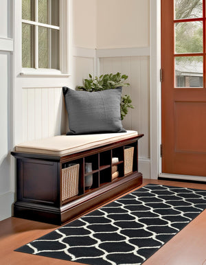 Black 2' x 13' 1 Trellis Frieze Runner Area Rug Geometric Modern Unique Stain Resistant Easy Clean Carpet for Living, Dining, Bedrooms, Office for Sale at Rug Engine