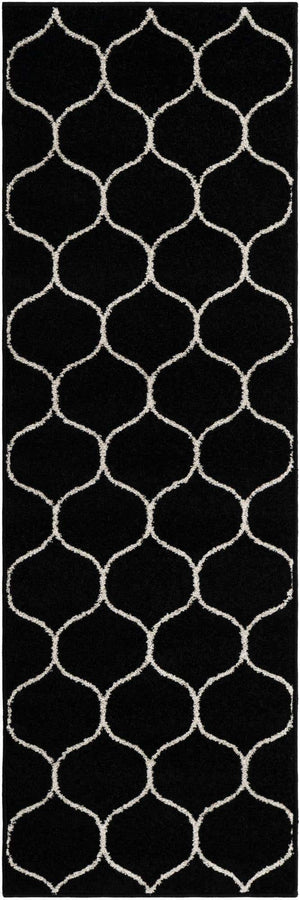 Black 2' x 6' 1 Trellis Frieze Runner Area Rug Geometric Modern Unique Stain Resistant Easy Clean Carpet for Living, Dining, Bedrooms, Office for Sale at Rug Engine