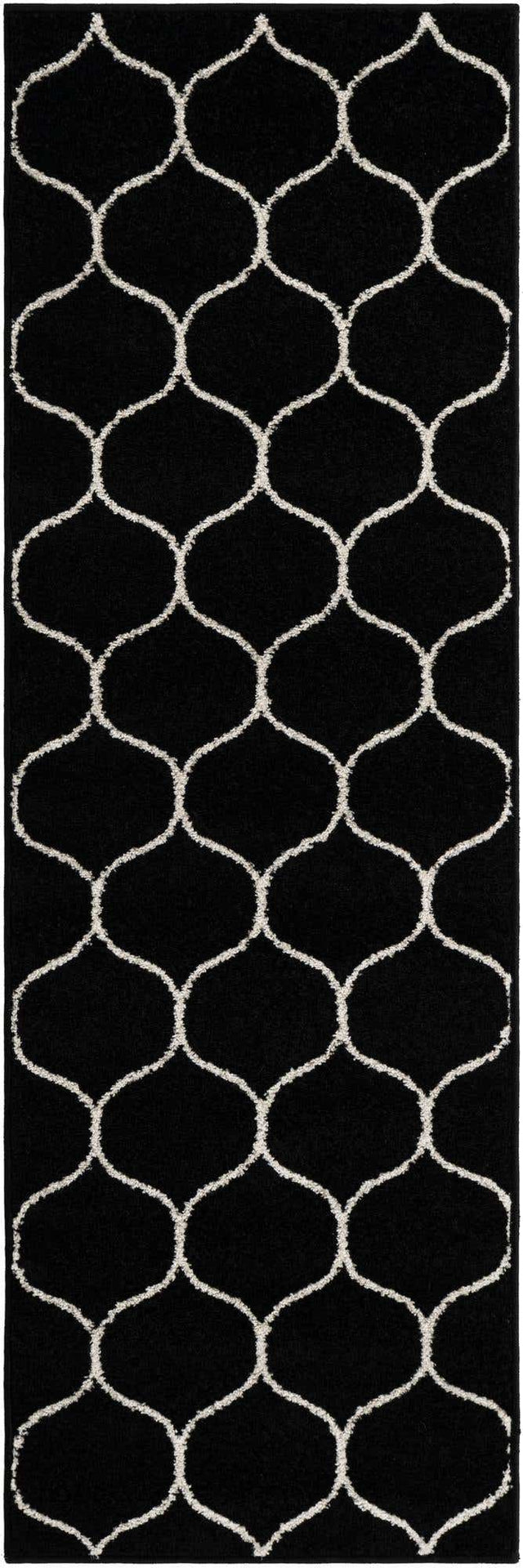 Black 2' x 6' 1 Trellis Frieze Runner Area Rug Geometric Modern Unique Stain Resistant Easy Clean Carpet for Living, Dining, Bedrooms, Office for Sale at Rug Engine