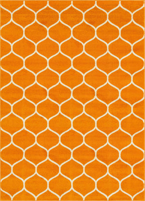Orange 7' 10 x 11' Trellis Frieze Rectangle Area Rug Geometric Modern Unique Stain Resistant Easy Clean Carpet for Living, Dining, Bedrooms, Office for Sale at Rug Engine