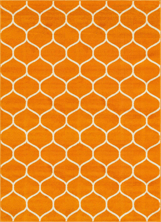 Orange 7' 10 x 11' Trellis Frieze Rectangle Area Rug Geometric Modern Unique Stain Resistant Easy Clean Carpet for Living, Dining, Bedrooms, Office for Sale at Rug Engine