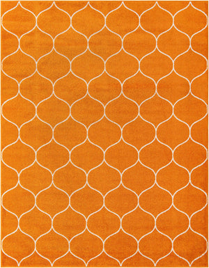 Orange 7' 10 x 10' Trellis Frieze Rectangle Area Rug Geometric Modern Unique Stain Resistant Easy Clean Carpet for Living, Dining, Bedrooms, Office for Sale at Rug Engine