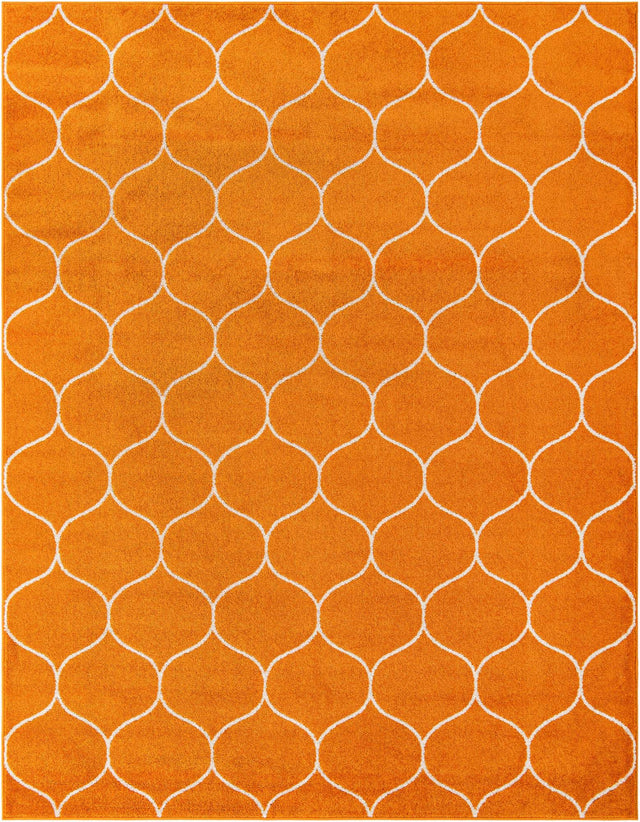 Orange 7' 10 x 10' Trellis Frieze Rectangle Area Rug Geometric Modern Unique Stain Resistant Easy Clean Carpet for Living, Dining, Bedrooms, Office for Sale at Rug Engine
