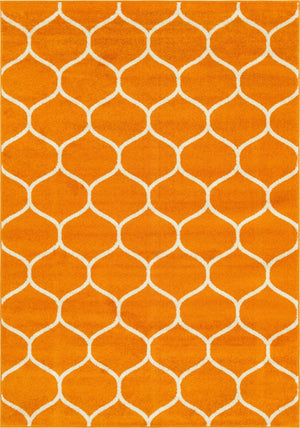 Orange 7' 1 x 10' Trellis Frieze Rectangle Area Rug Geometric Modern Unique Stain Resistant Easy Clean Carpet for Living, Dining, Bedrooms, Office for Sale at Rug Engine