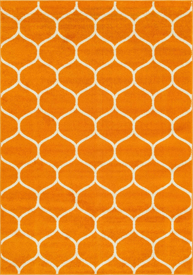 Orange 7' 1 x 10' Trellis Frieze Rectangle Area Rug Geometric Modern Unique Stain Resistant Easy Clean Carpet for Living, Dining, Bedrooms, Office for Sale at Rug Engine