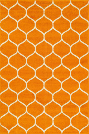 Orange 6' 1 x 9' Trellis Frieze Rectangle Area Rug Geometric Modern Unique Stain Resistant Easy Clean Carpet for Living, Dining, Bedrooms, Office for Sale at Rug Engine