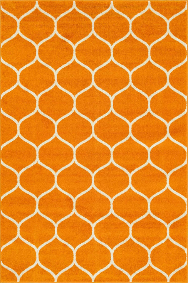 Orange 6' 1 x 9' Trellis Frieze Rectangle Area Rug Geometric Modern Unique Stain Resistant Easy Clean Carpet for Living, Dining, Bedrooms, Office for Sale at Rug Engine