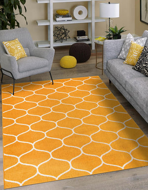 Orange 6' 1 x 9' Trellis Frieze Rectangle Area Rug Geometric Modern Unique Stain Resistant Easy Clean Carpet for Living, Dining, Bedrooms, Office for Sale at Rug Engine