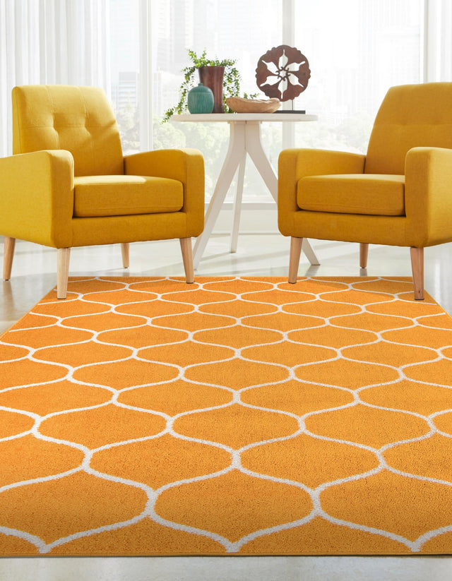 Orange 6' 1 x 9' Trellis Frieze Rectangle Area Rug Geometric Modern Unique Stain Resistant Easy Clean Carpet for Living, Dining, Bedrooms, Office for Sale at Rug Engine