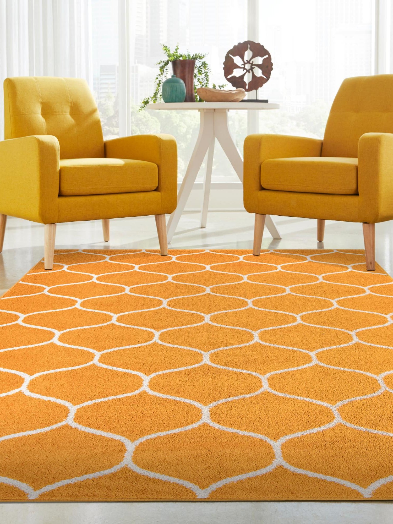 Orange 4' 1 x 6' 1 Trellis Frieze Rectangle Area Rug Geometric Modern Unique Stain Resistant Easy Clean Carpet for Living, Dining, Bedrooms, Office for Sale at Rug Engine