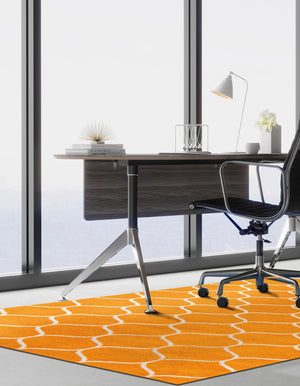 Orange 6' 1 x 9' Trellis Frieze Rectangle Area Rug Geometric Modern Unique Stain Resistant Easy Clean Carpet for Living, Dining, Bedrooms, Office for Sale at Rug Engine