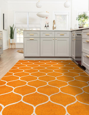 Orange 6' 1 x 9' Trellis Frieze Rectangle Area Rug Geometric Modern Unique Stain Resistant Easy Clean Carpet for Living, Dining, Bedrooms, Office for Sale at Rug Engine