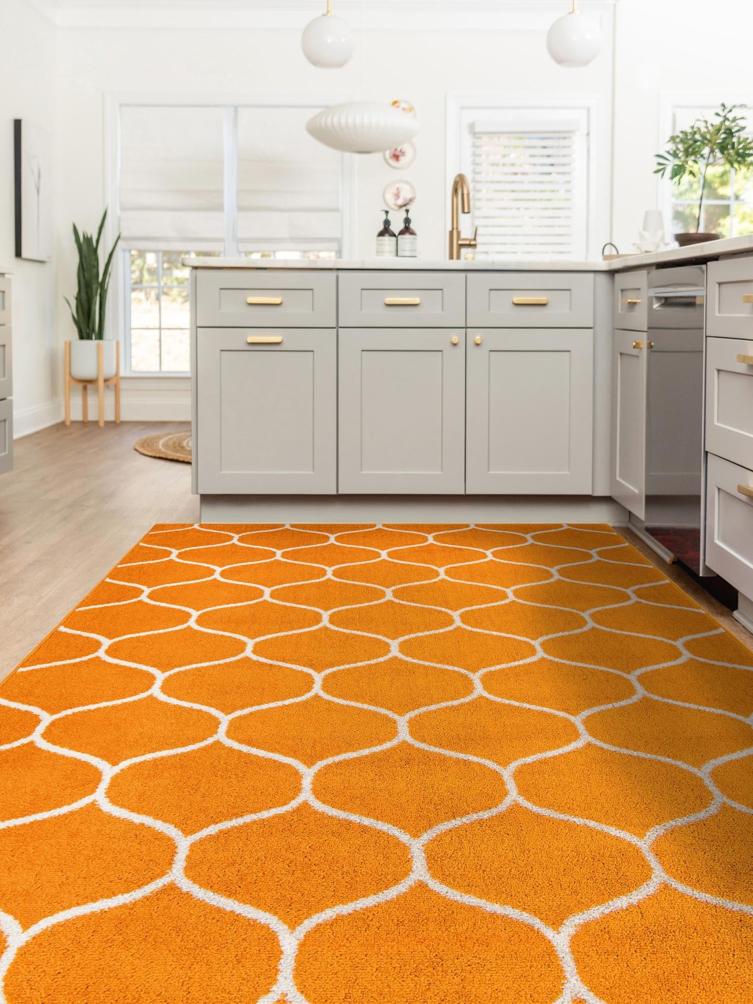 Orange 4' 1 x 6' 1 Trellis Frieze Rectangle Area Rug Geometric Modern Unique Stain Resistant Easy Clean Carpet for Living, Dining, Bedrooms, Office for Sale at Rug Engine