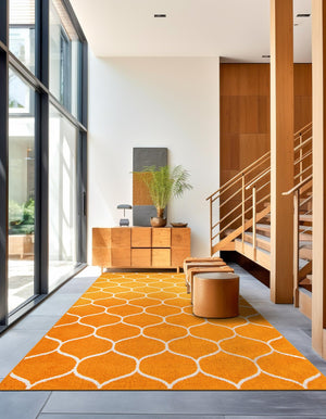 Orange 6' 1 x 9' Trellis Frieze Rectangle Area Rug Geometric Modern Unique Stain Resistant Easy Clean Carpet for Living, Dining, Bedrooms, Office for Sale at Rug Engine