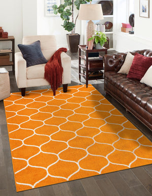 Orange 6' 1 x 9' Trellis Frieze Rectangle Area Rug Geometric Modern Unique Stain Resistant Easy Clean Carpet for Living, Dining, Bedrooms, Office for Sale at Rug Engine