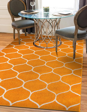 Orange 6' 1 x 9' Trellis Frieze Rectangle Area Rug Geometric Modern Unique Stain Resistant Easy Clean Carpet for Living, Dining, Bedrooms, Office for Sale at Rug Engine