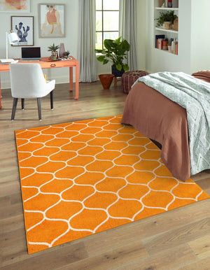 Orange 6' 1 x 9' Trellis Frieze Rectangle Area Rug Geometric Modern Unique Stain Resistant Easy Clean Carpet for Living, Dining, Bedrooms, Office for Sale at Rug Engine