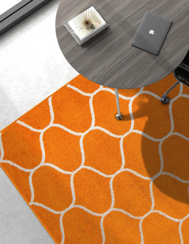 Orange 6' 1 x 9' Trellis Frieze Rectangle Area Rug Geometric Modern Unique Stain Resistant Easy Clean Carpet for Living, Dining, Bedrooms, Office for Sale at Rug Engine
