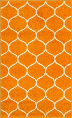 Orange 3' 1 x 5' 3 Trellis Frieze Rectangle Area Rug Geometric Modern Unique Stain Resistant Easy Clean Carpet for Living, Dining, Bedrooms, Office for Sale at Rug Engine