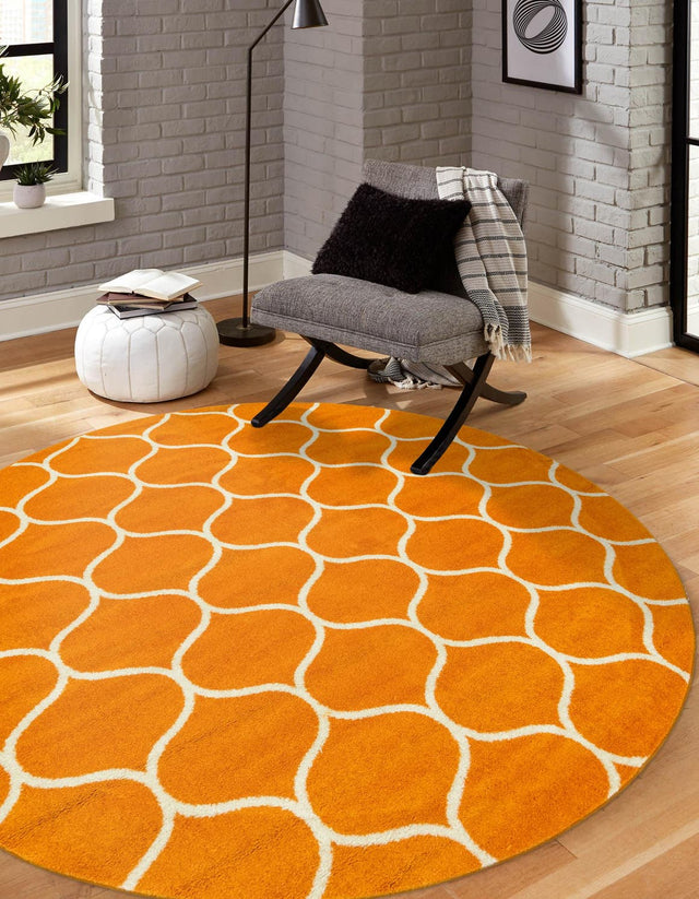 Orange 3' 1 x 3' 1 Trellis Frieze Round Area Rug Geometric Modern Unique Stain Resistant Easy Clean Carpet for Living, Dining, Bedrooms, Office for Sale at Rug Engine