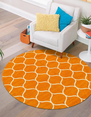 Orange 4' 1 x 4' 1 Trellis Frieze Round Area Rug Geometric Modern Unique Stain Resistant Easy Clean Carpet for Living, Dining, Bedrooms, Office for Sale at Rug Engine