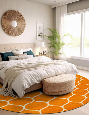 Orange 5' 3 x 5' 3 Trellis Frieze Round Area Rug Geometric Modern Unique Stain Resistant Easy Clean Carpet for Living, Dining, Bedrooms, Office for Sale at Rug Engine