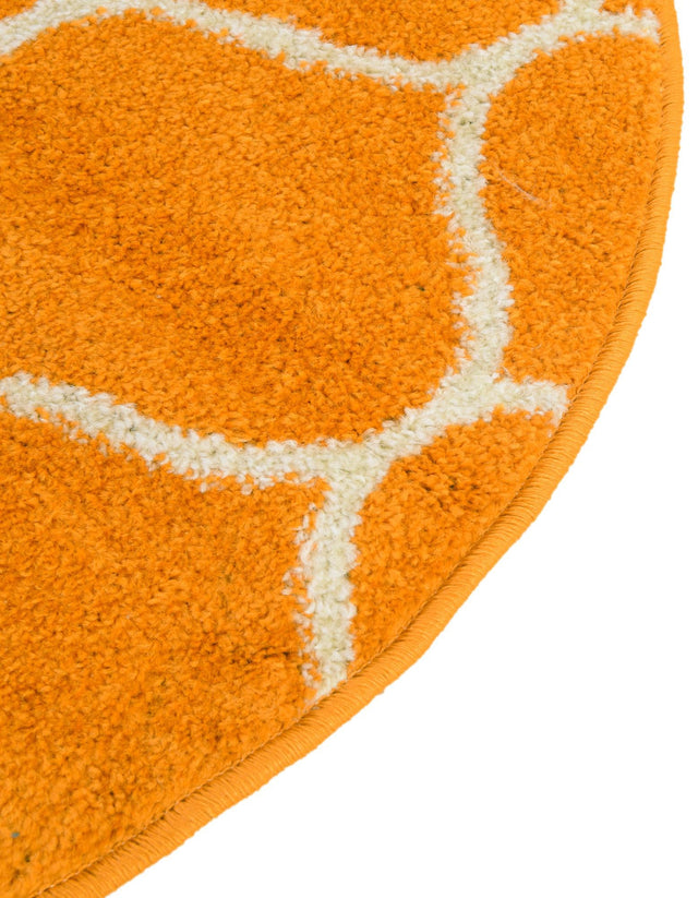 Orange 3' 1 x 3' 1 Trellis Frieze Round Area Rug Geometric Modern Unique Stain Resistant Easy Clean Carpet for Living, Dining, Bedrooms, Office for Sale at Rug Engine
