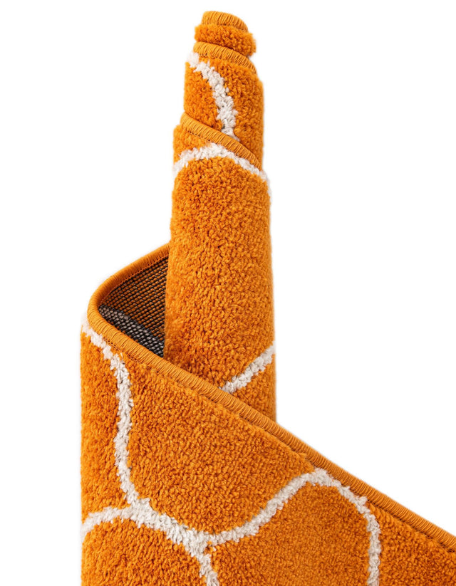 Orange 3' 1 x 3' 1 Trellis Frieze Round Area Rug Geometric Modern Unique Stain Resistant Easy Clean Carpet for Living, Dining, Bedrooms, Office for Sale at Rug Engine