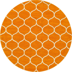 Orange 7' 10 x 7' 10 Trellis Frieze Round Area Rug Geometric Modern Unique Stain Resistant Easy Clean Carpet for Living, Dining, Bedrooms, Office for Sale at Rug Engine