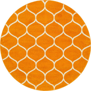 Orange 5' 3 x 5' 3 Trellis Frieze Round Area Rug Geometric Modern Unique Stain Resistant Easy Clean Carpet for Living, Dining, Bedrooms, Office for Sale at Rug Engine