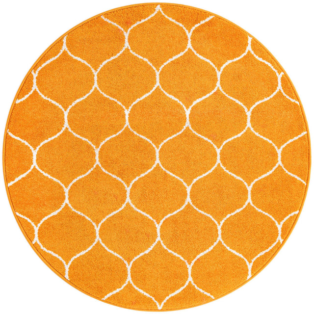 Orange 4' 1 x 4' 1 Trellis Frieze Round Area Rug Geometric Modern Unique Stain Resistant Easy Clean Carpet for Living, Dining, Bedrooms, Office for Sale at Rug Engine