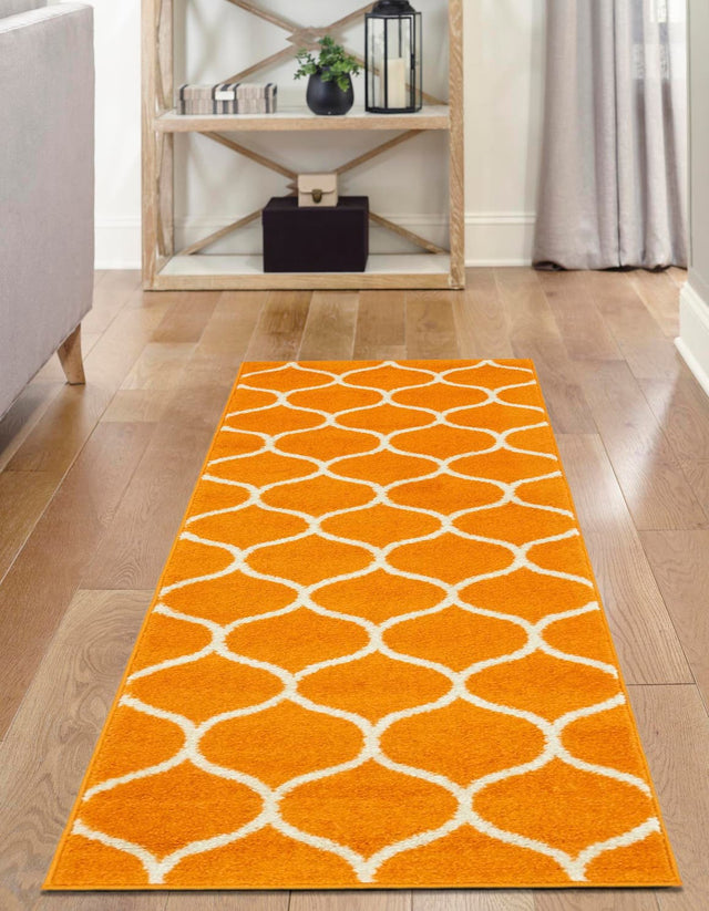 Orange 2' x 6' 1 Trellis Frieze Runner Area Rug Geometric Modern Unique Stain Resistant Easy Clean Carpet for Living, Dining, Bedrooms, Office for Sale at Rug Engine