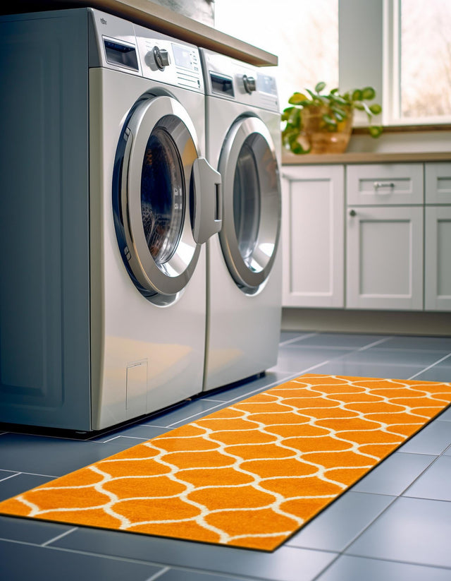 Orange 2' x 8' 8 Trellis Frieze Runner Area Rug Geometric Modern Unique Stain Resistant Easy Clean Carpet for Living, Dining, Bedrooms, Office for Sale at Rug Engine